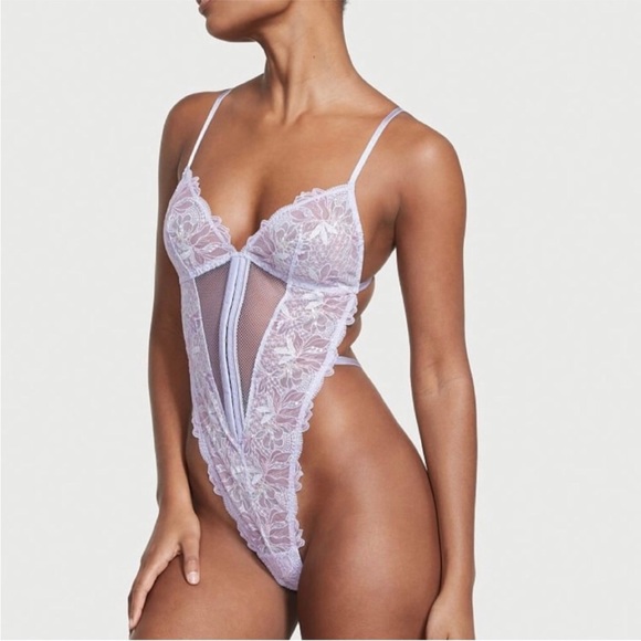 Victoria's Secret Other - NEW Victoria’s Secret Lavender Floral Embroidered Unlined Lace Teddy M - NWT